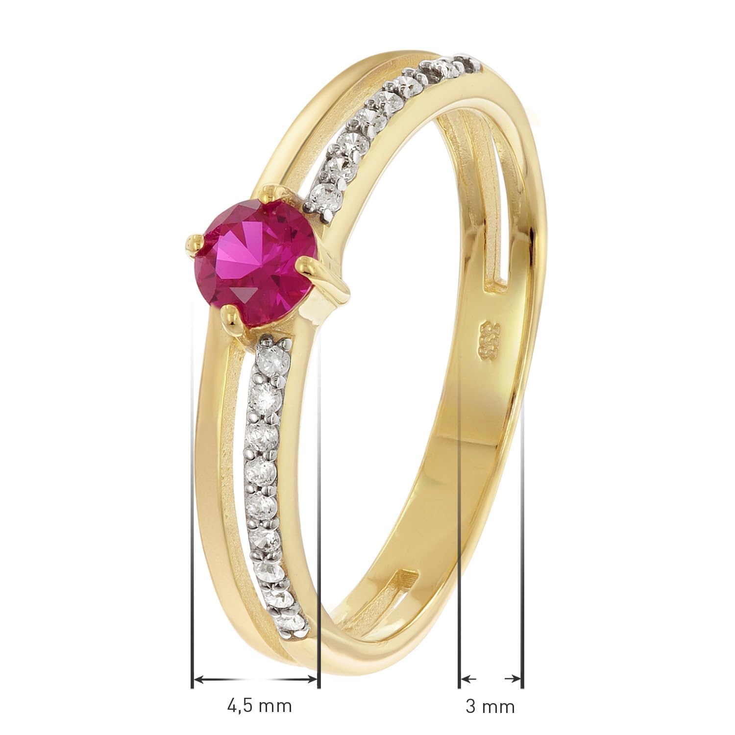 trendor Damenring Gold 333 mit synthetischem Rubin und Zirkonias 68802 | wunderschönes Schmuckstück für Frauen, edle Geschenkidee und tolles Accessoire,