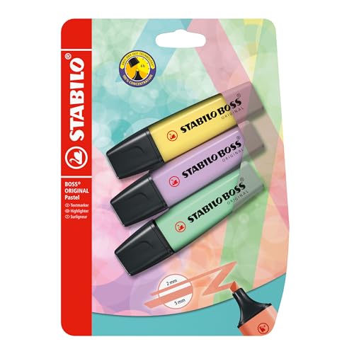 Image of STABILO BOSS ORIGINAL Pastel - Highlighter Pen - Pack of 3 - Milky Yellow, Lilac Haze, Hint of Mint