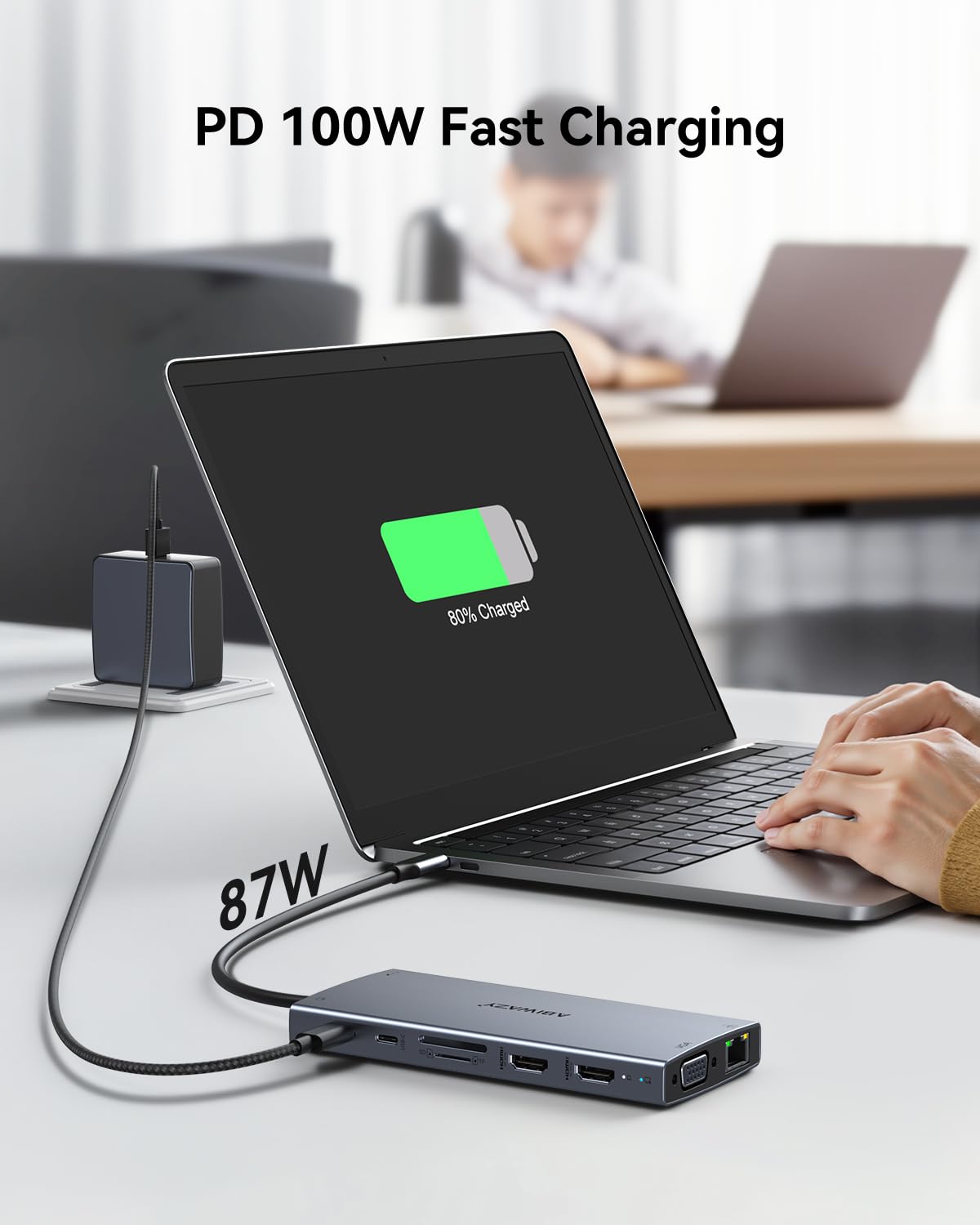 Adapter koncentratora USB C, 10 w 1 USB C na USB HDMI, koncentrator Ethernet, USB C, 4K przy 60 Hz, HDMI+Ethernet, 4 USB, port danych USB-C, czytnik kart SD/TF + 100 W PD (czarny)