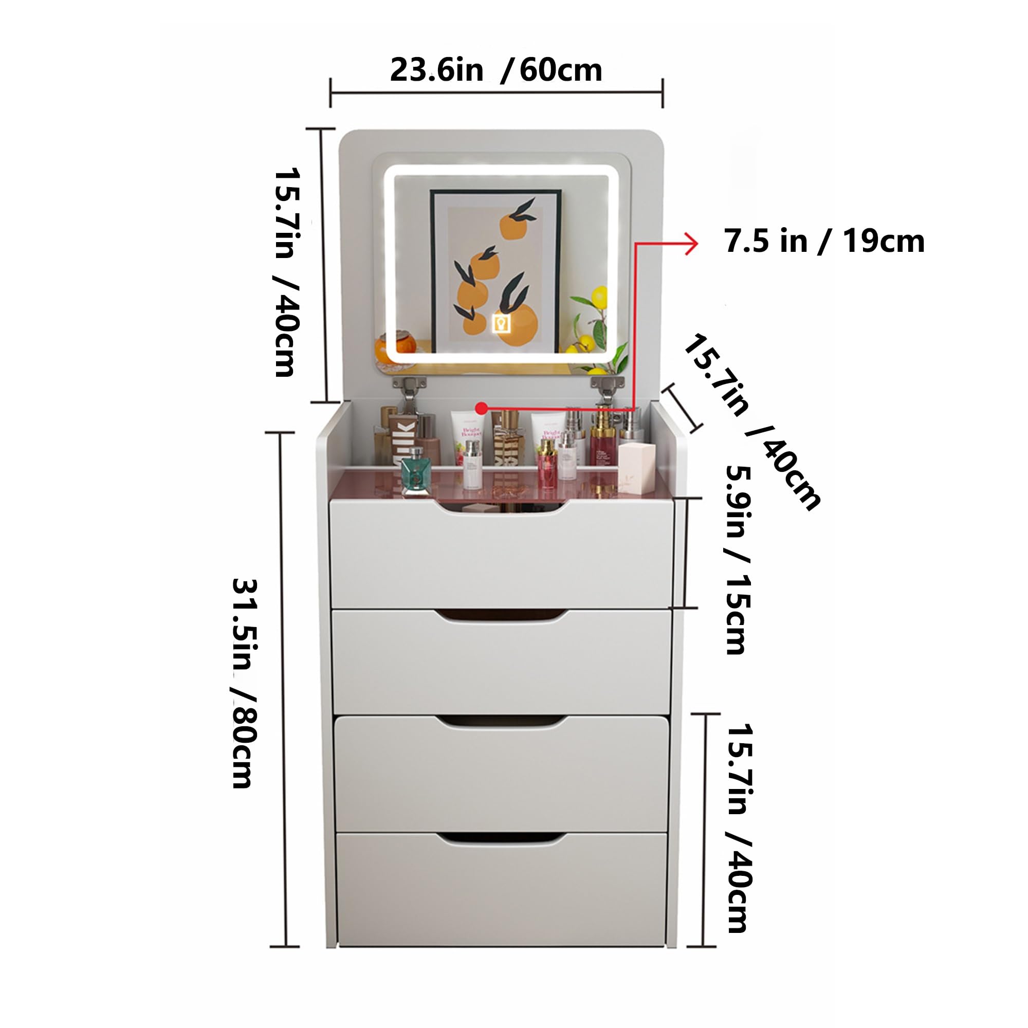 Sedia Pieghevole con Specchio E Luci per Trucco Organizzatore da Vanità Bianco per Piccoli Spazi E Comodino Scrivania Multifunzionale per Ufficio Postazione Trucco Piccola Grey Ordinary Mirror