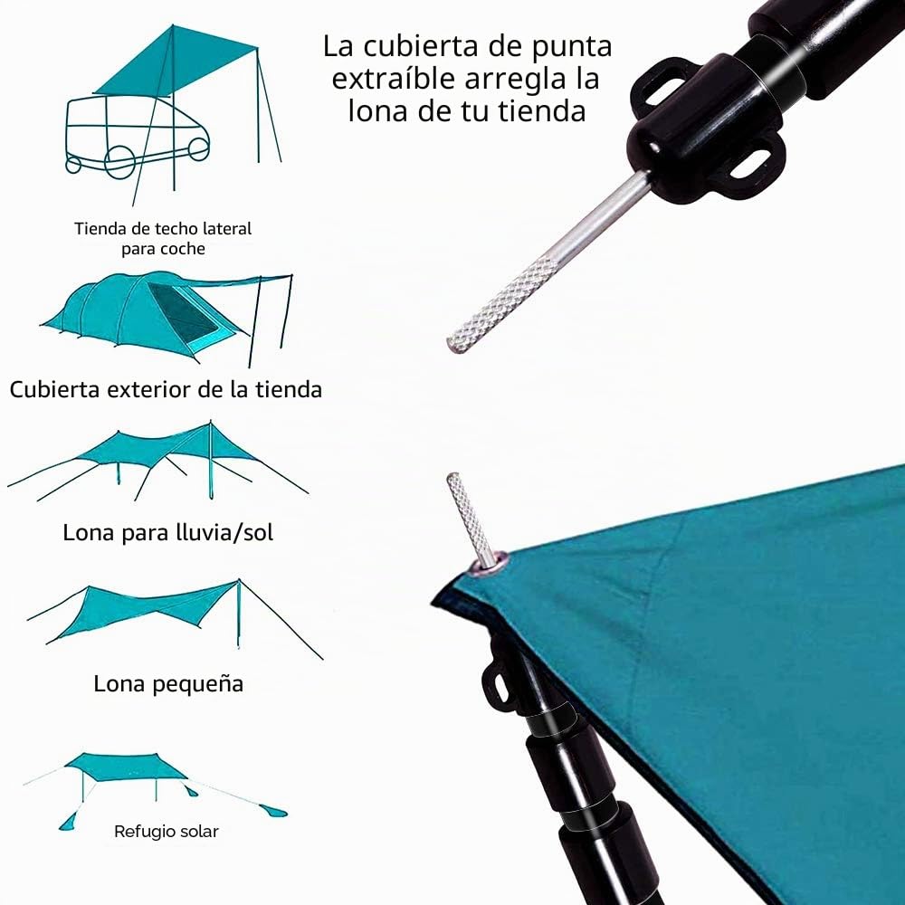 2 Piezas Palo Toldo Postes Telescópicos para Tienda de Campaña Mástil Aluminio Extensibles y Ajustables 90-230cm para Camping Toldo Negro