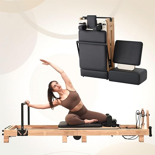 Pilates Reformer, PAETA 92" Wooden Pilates Reformer Machine with Springs, Pilates Machines for Home Use and Studio, Pilates Equipment with Sitting Box, Jump Board and Accessories