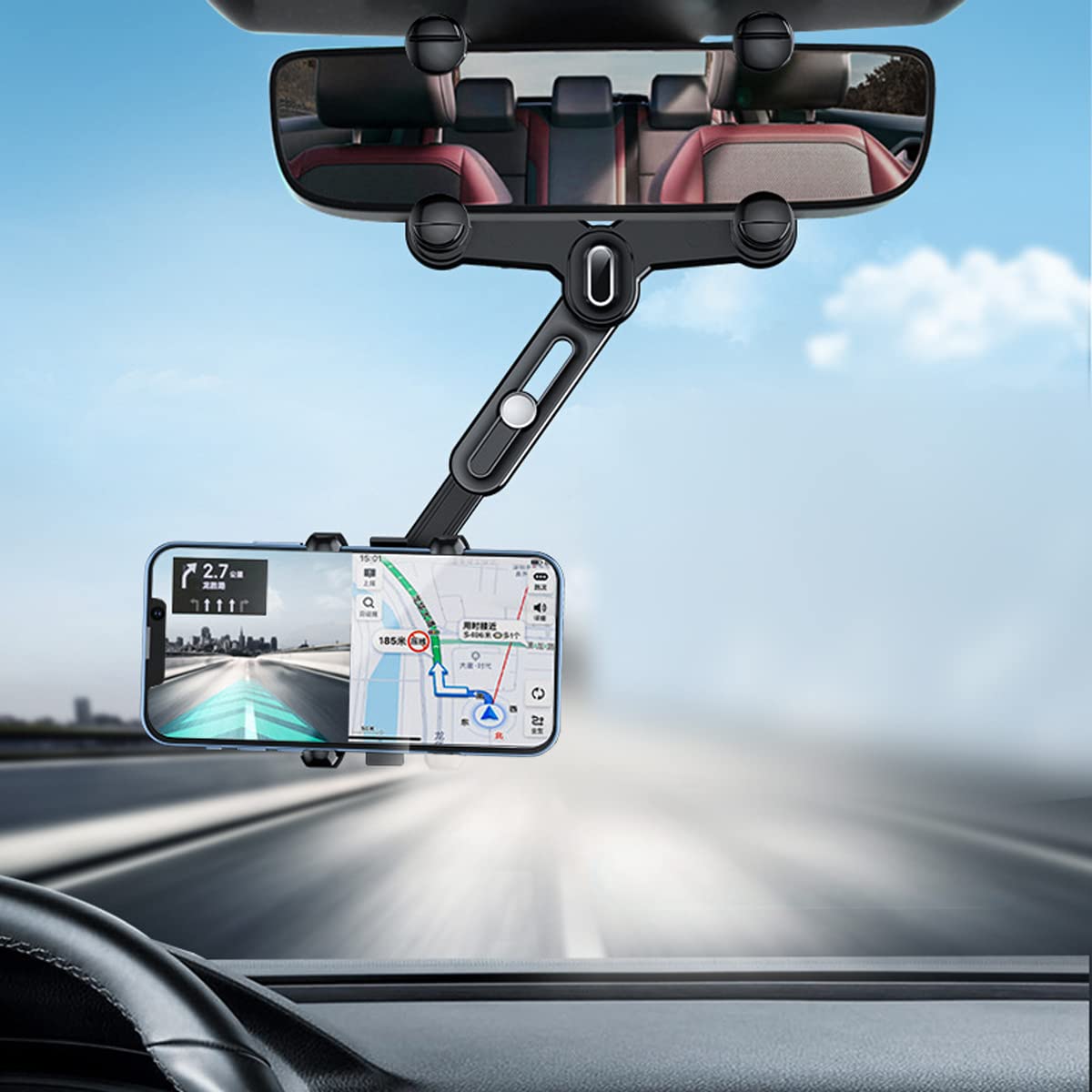 360°Rotatable and Retractable Car Phone Holder, Multifunctional Adjustable Mount, Universal Rearview Mirror Phone Holder for All Mobile Phones (Four clamp)-image-33
