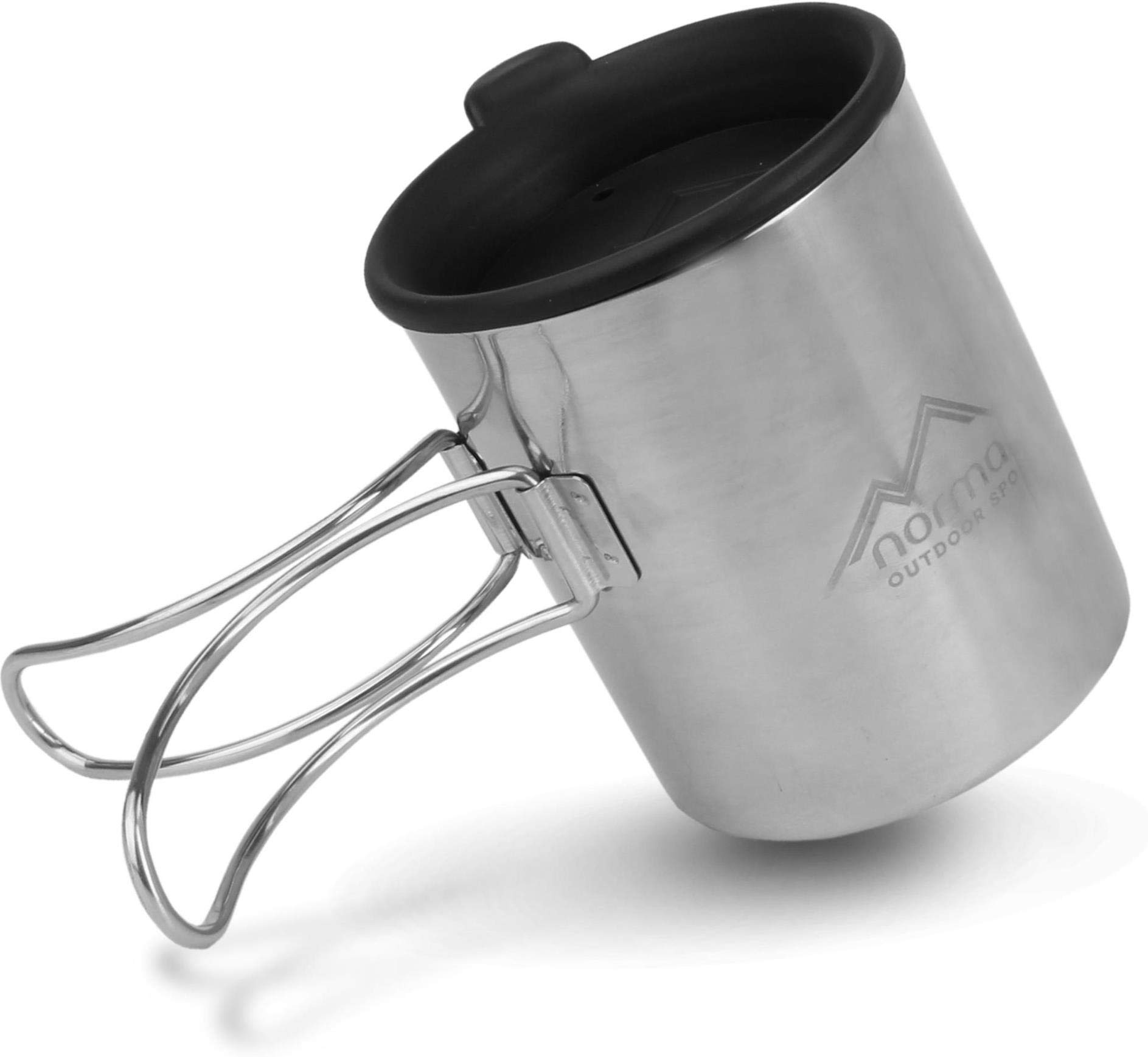 Outdoor Geschirr-Set bestehend aus Bundeswehr Kochgeschirr, 5-teiligem Besteck und Tasse mit klappbarem Henkel und Deckel - rostfrei und hitzebeständig