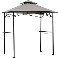 Vista 2 de SUNJOY Cenador de parrilla de 8 x 5 pies con techo de dosel de doble nivel, marco de acero negro para actividades al aire libre, patio, jardín