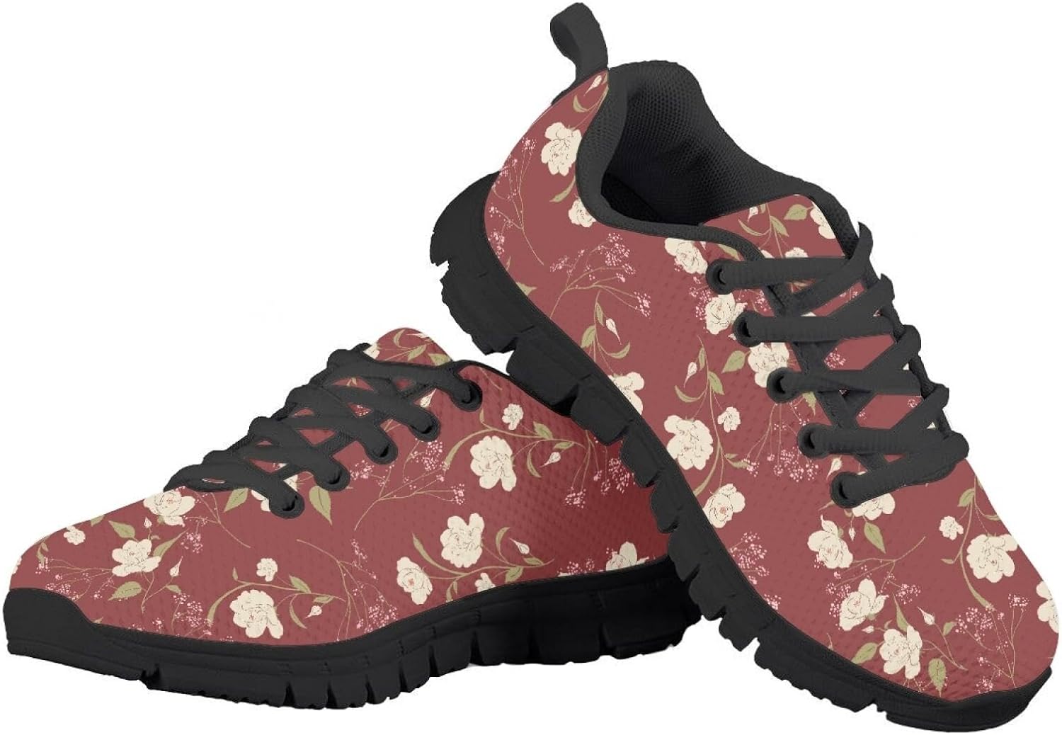 Kids Shoes Girls Safe Walking Lace Up Cute Floral Graphic Sneakers Outdoor Running Tennis Long-Distance Activities Fitness Shoes Daily Casual Wear Footwear Red Black - Image 2