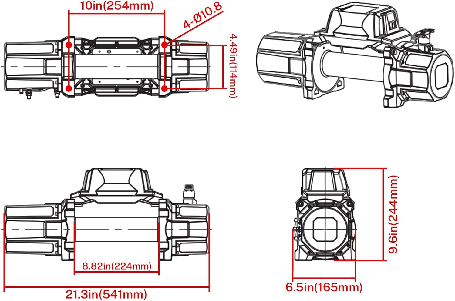 XYCLE18500lbs12V Electric Winch IP68waterproofOff-Road Vehicle Rescue winchs with2wireless Remote Controls and Synthetic Rope Suitable for Towing SUVs,Loggers,Trucks,Trailers,Jeeps,4WD (Red)