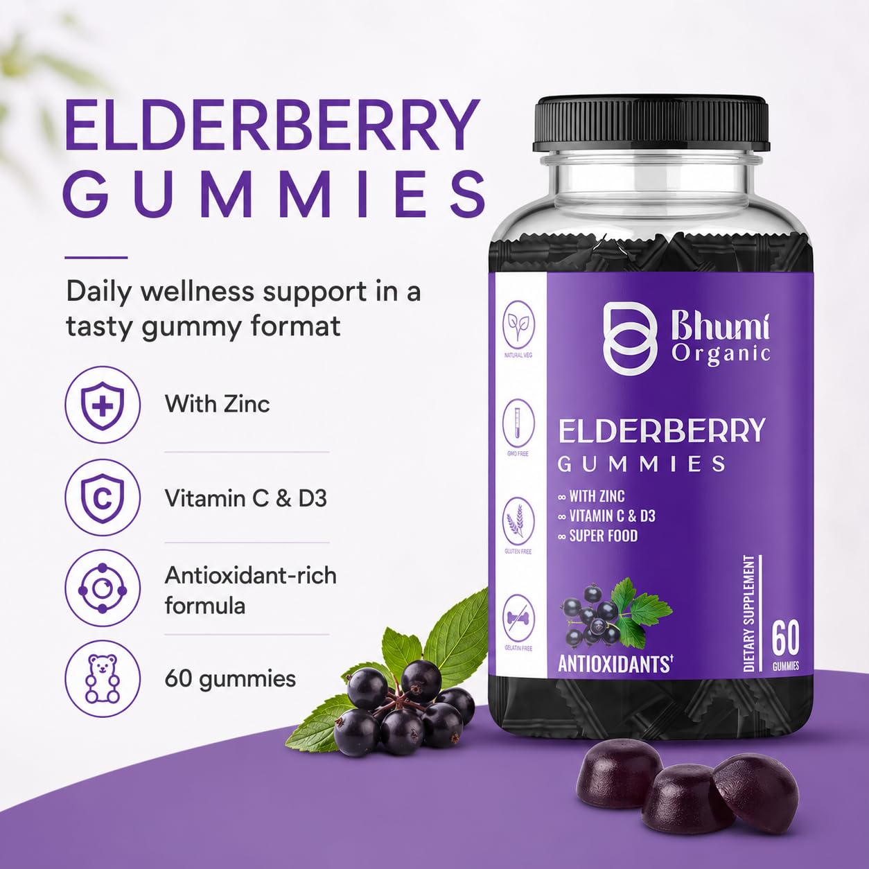 Elderberry Gummies, 60 Count, Berry Flavored — Amazon image 4