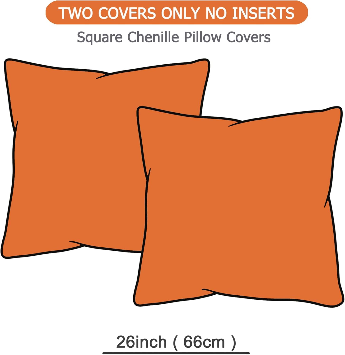 GAWAMAY Decorative Throw Pillow Covers 26x26 Inch Set of 2 for Living Room Couch Bed Sofa, Farmhouse Square Cushion Cover Soft Striped Corduroy Pillow Cases Boho Home Decor (66x66cm) Bright Orange