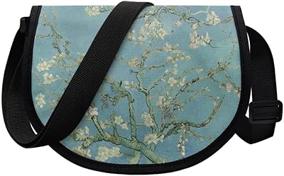 ArtistMixWay Boys Girls Van Gogh Oil Painting Crossbody Shoulder Strap Adjustable Strap Messenger Bag for Kids,Almond Blossom