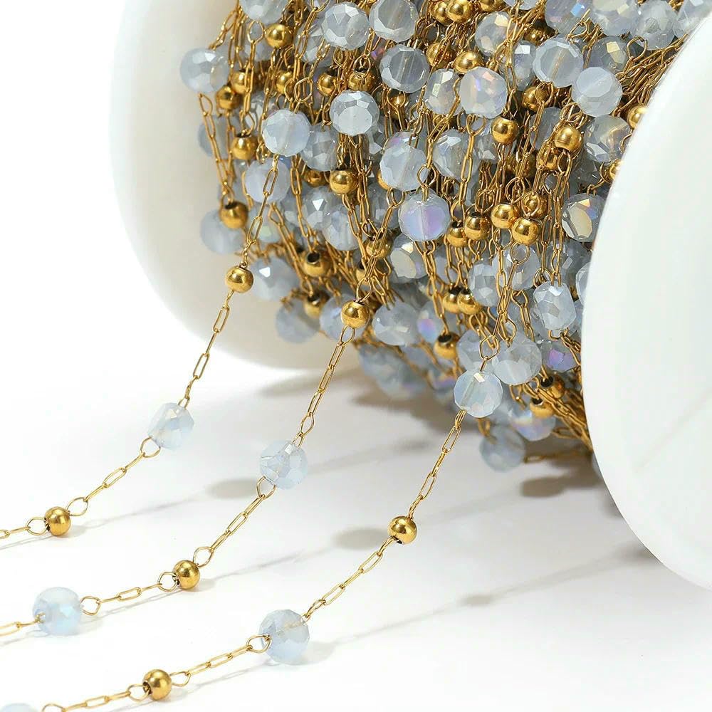 XDMING 1 Meter Stainless Steel Crystal Glass Stone Beads Gold Chains Bulk for DIY Jewelry Handcrafts Making Bracelet Necklace Findings