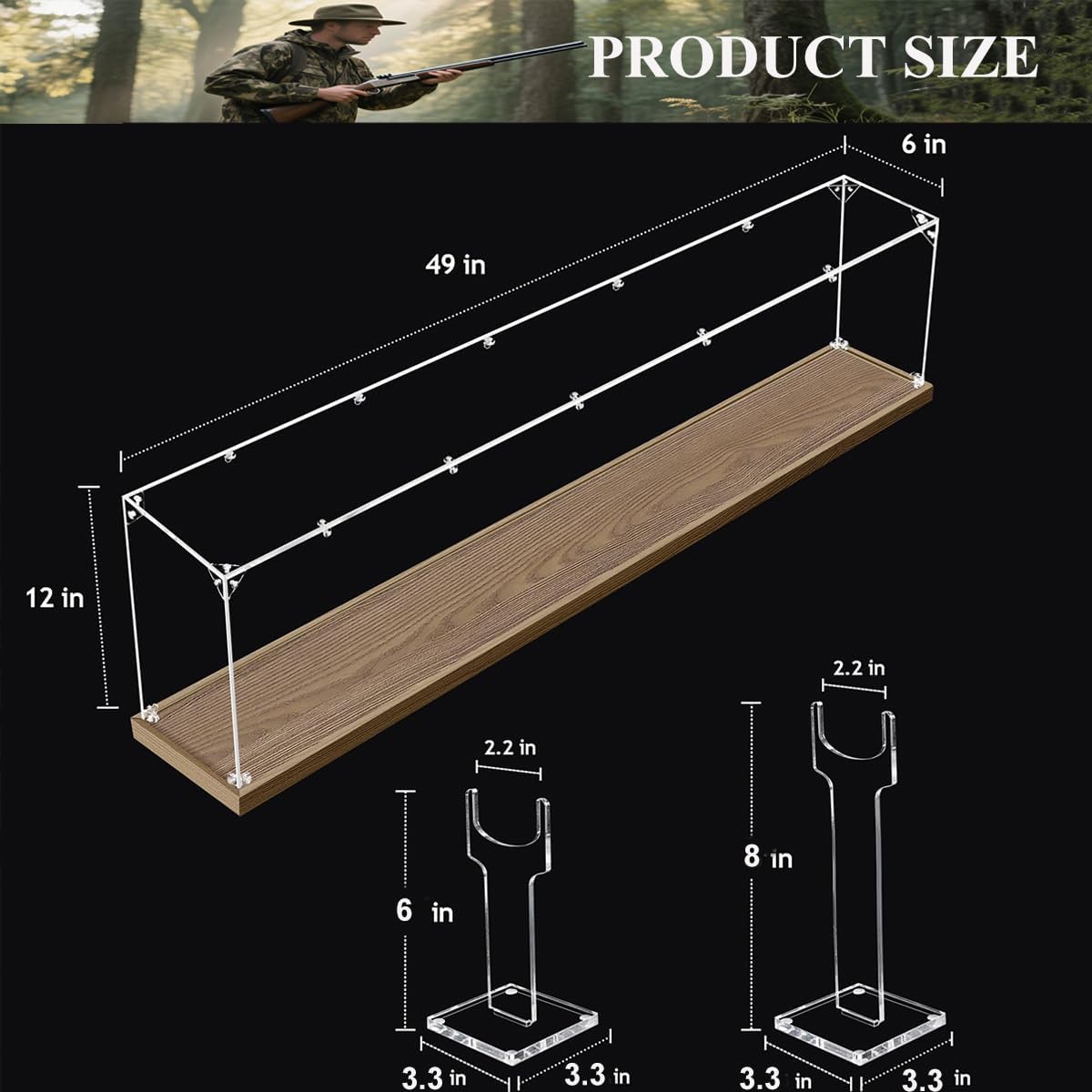 Acrylic Rifle Display Case - Tabletop Gun Cabinets for Rifles & Shotguns,49"x6"x12"