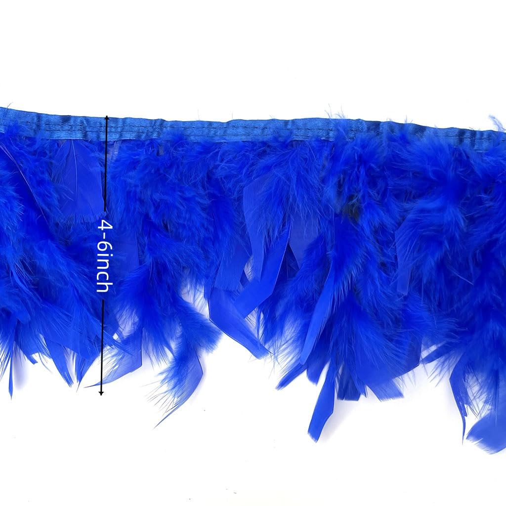 Shekyeon Turkey Feathers Fringe Trim for Party Clothing DIY Sewing Crafts Decoration Pack of 2 Yards (Royal Blue) - Image 3