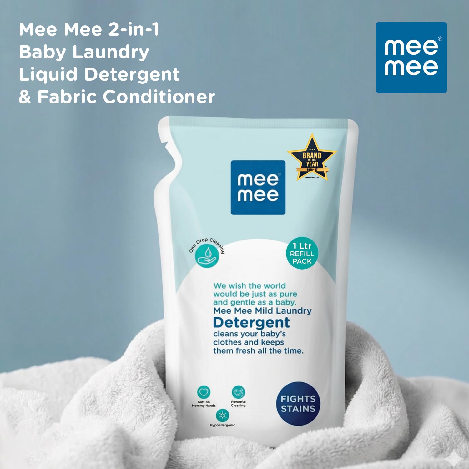 Mee Mee Baby Liquid Detergent 1 L | pH Balanced, Free from Harsh Chemicals, Safe for Mother’s Hands & Baby’s Skin | Anti-Bacterial, Removes Stains & Odor with One Drop, Hypoallergenic | Mild Scent 1