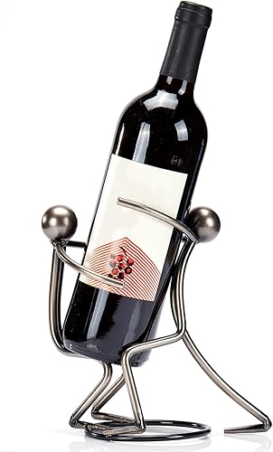 Estante de vino de mesa, soporte para botella de vino, estatuilla de encimera, color plateado metálico, regalos únicos y accesorios para los amantes