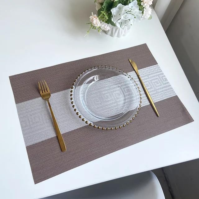 Image of Dining Table Placemats & Runner Set - Heat Resistant, Washable & Stain Resistant Woven Vinyl Mats | Table Runner & 6 Placemats Set for Stylish Dining (45x30 cm Placemats, 180x30 cm Runner)