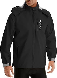 Lo.gas Men’s Cycling Rain Jacket Waterproof with Hood, Lightweight Packable Bike Raincoat