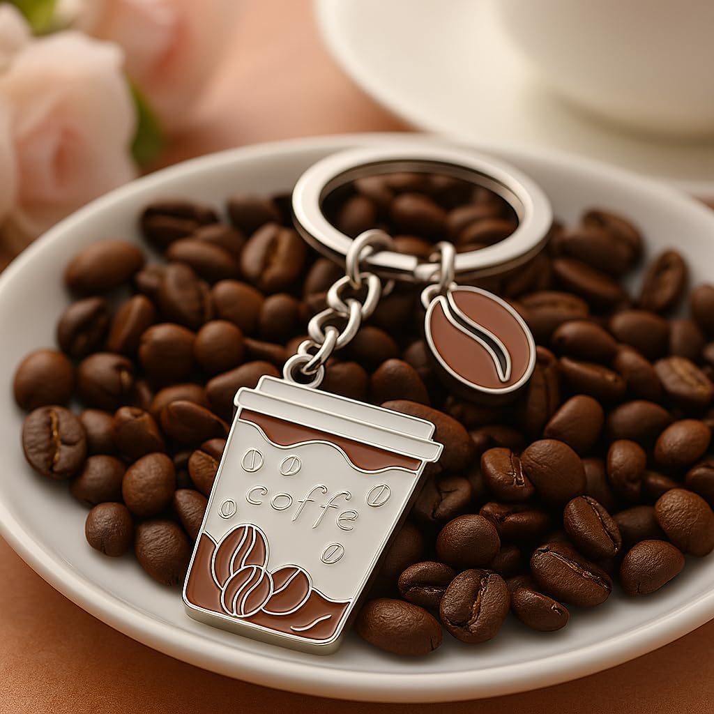 Coffee Keychain - Cute Keychain with Coffee Cup & Bean Charms, Purse Charms for Bag,Funny Keychains for Girls Women - Image 2