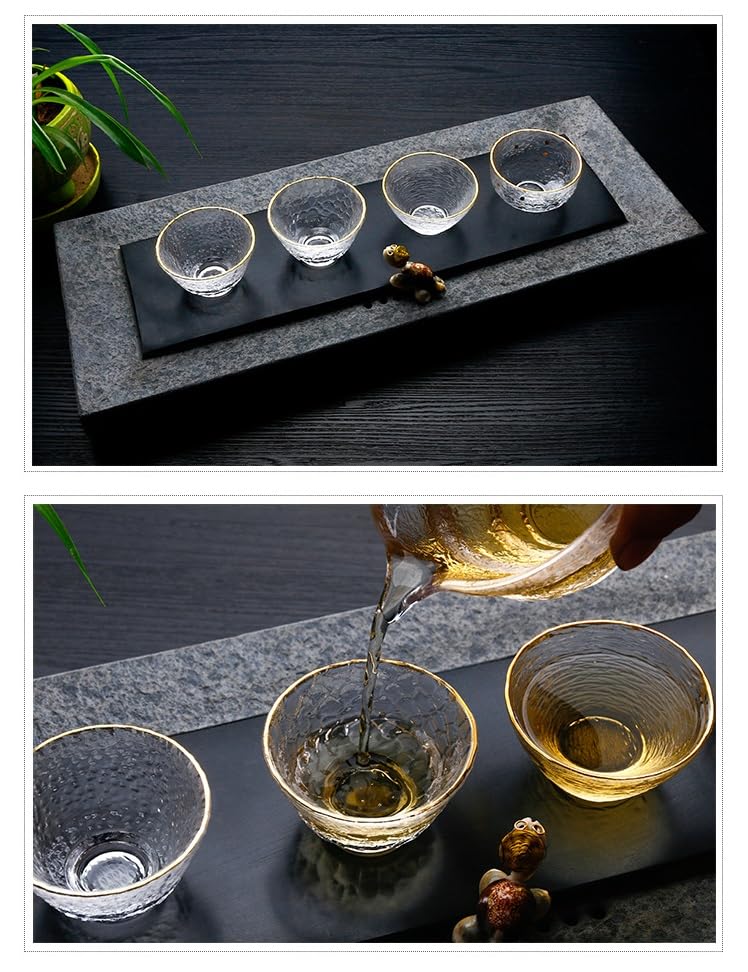 Lot de 4 tasses à saké japonaises en verre – Mini tasses à thé Kung Fu pour thé vert et Oolong – Gobelets élégants en verre pour cérémonie du thé et boire du saké