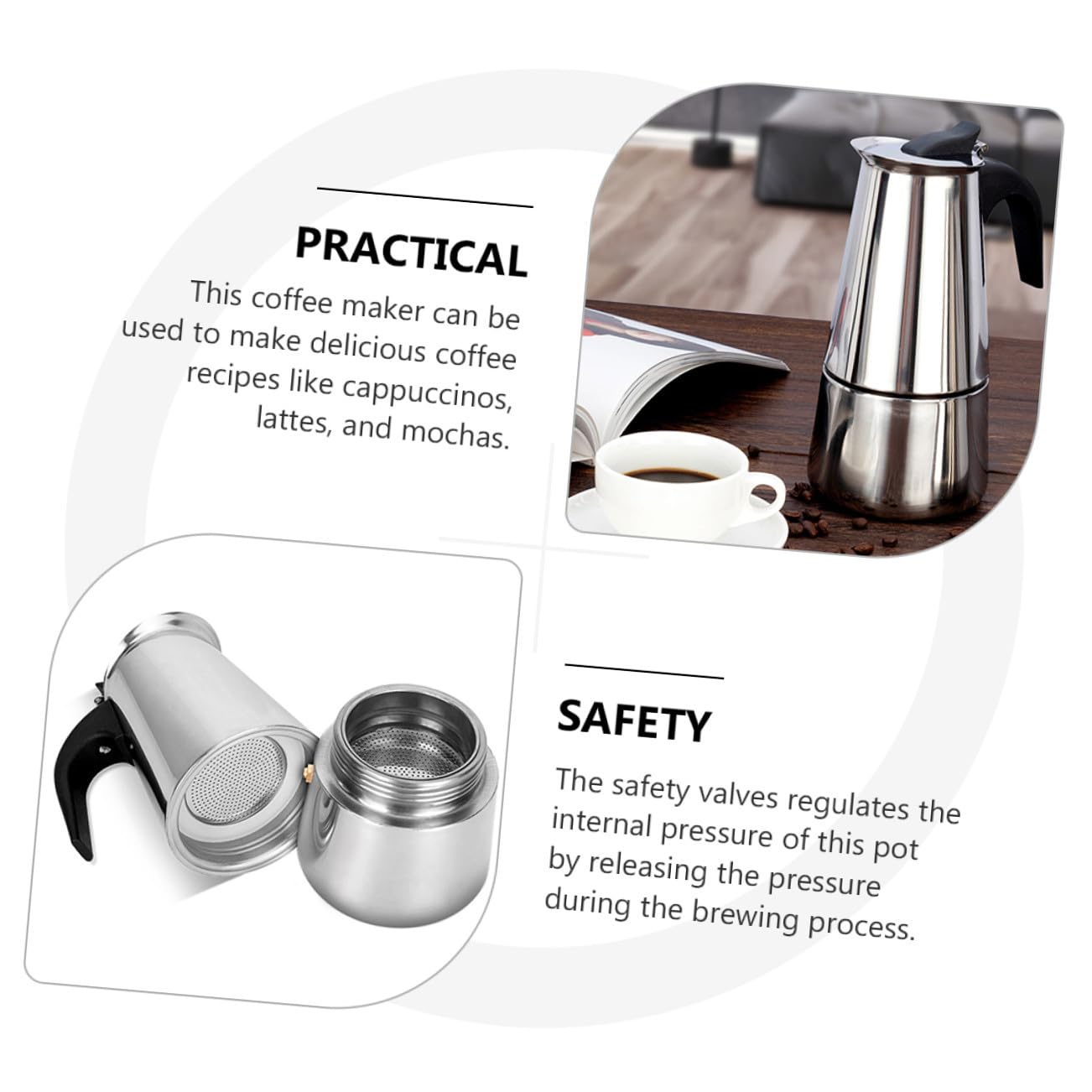 Didiseaon Cafetera Inoxidable Espresso de Moderno y Portátil para Uso Doméstico Oficina Asa Ergonómica para Cómodo
