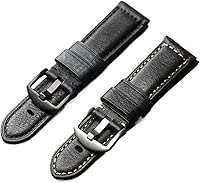 HYOPBSCN WCC00816 Handmade Leather Watchband Black 20 22 24 26MM Head Layer Cowhhide Men Mechanical Watch, Retro Style Strap