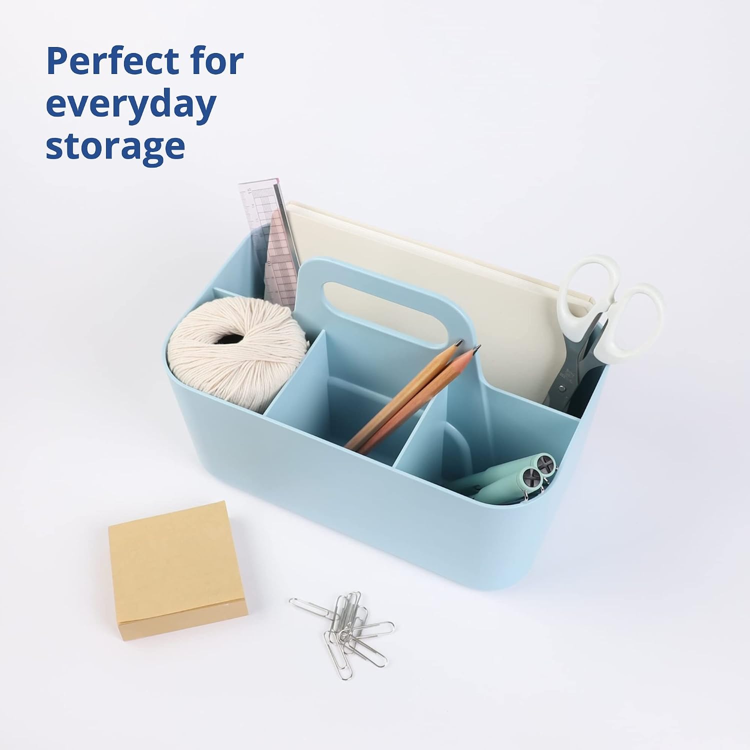BLUE GINKGO Multipurpose Caddy Organizer - Stackable Plastic Caddy with Handle | Desk, Makeup, Dorm Caddy, Classroom Art Organizers and Storage Tote (Rectangle) - Blue