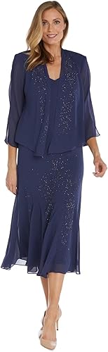 R&M Richards - Vestido de gasa con cuentas para mujer