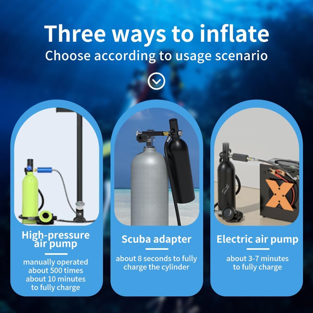 Portable Scuba Tank Kit 1L Capacity, 15-20 Minute Dive Time Emergency Lung Tank, Aviation Aluminum Diving Gear for Underwater Photography & Rescue Operations (Green)