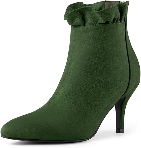 Allegra K Botines con volantes y tacón de aguja puntiagudo para mujer