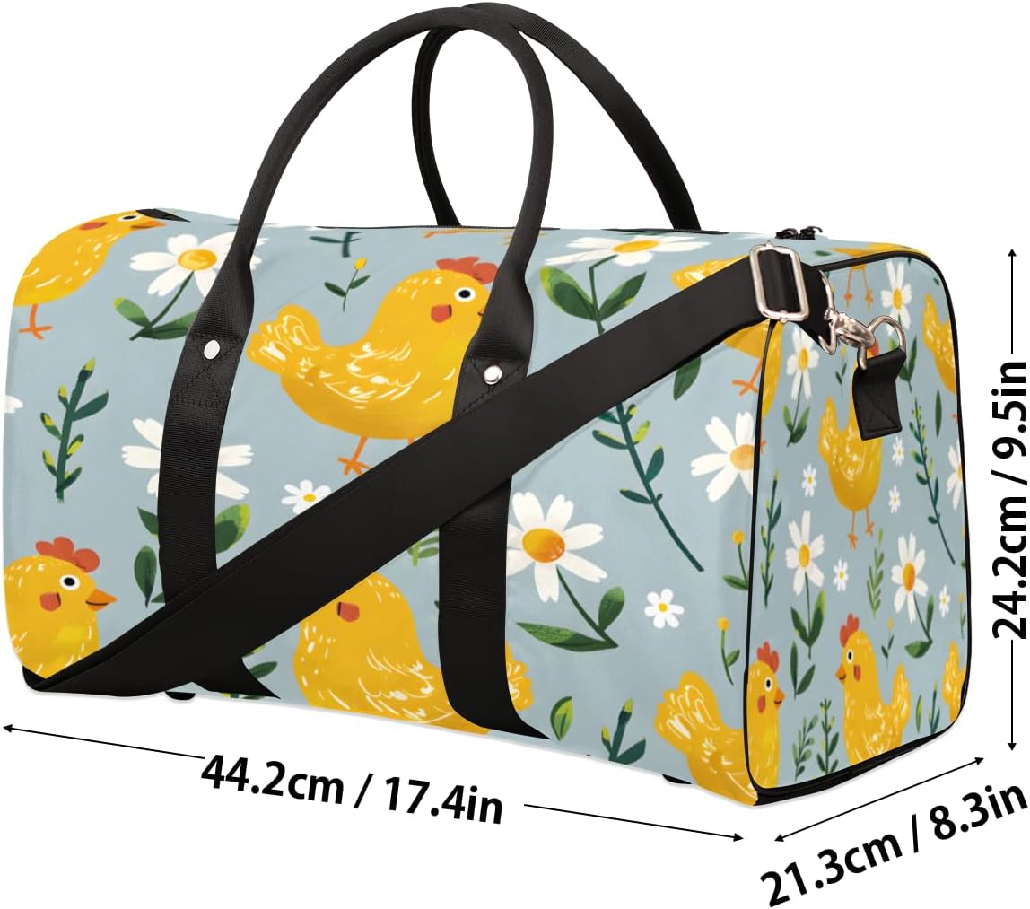 Chicks Flowers Travel Duffel Bag for Women Men Large Capacity Overnight Weekender Bags for Lightweight Waterproof Sport Gym Bag for Workout Yoga Swim