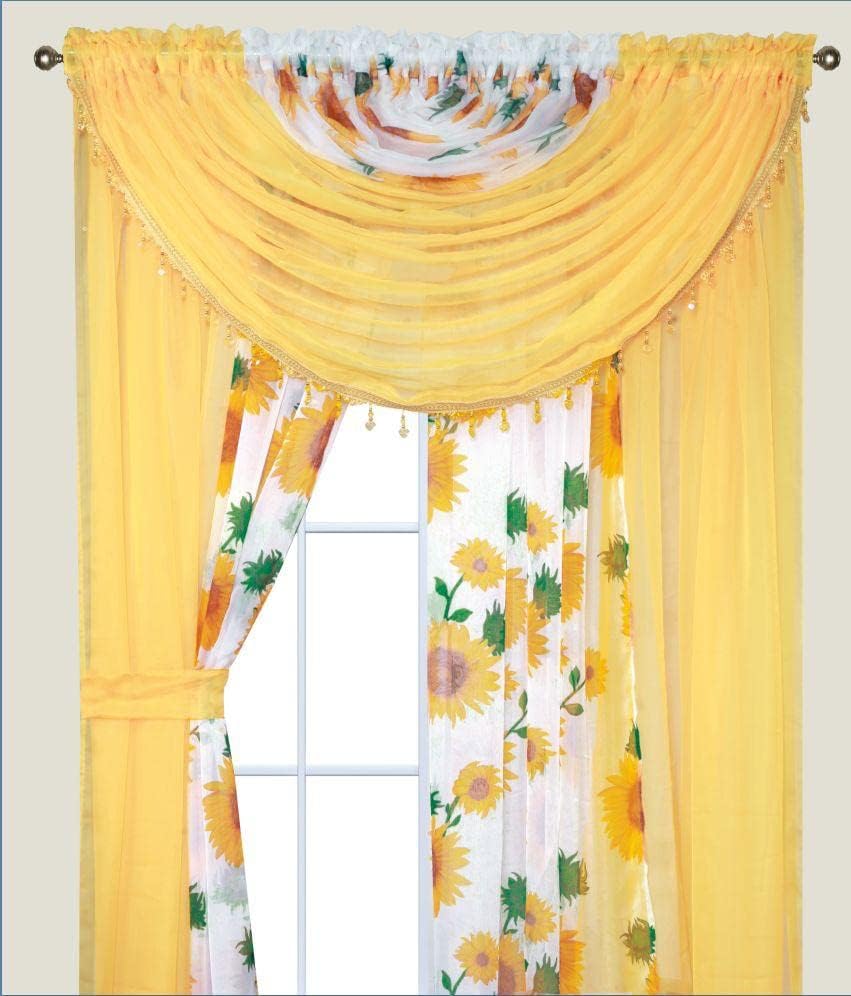 YHSF Laura Collection - Juego completo de cortinas de gasa transparente para ventana con 4 paneles adjuntos, cenefas de 55 x 84 pulgadas con cuentas