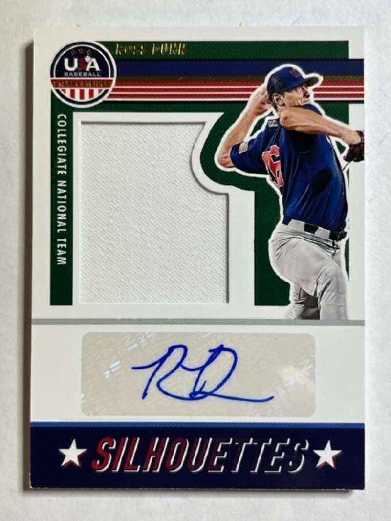 2023 Panini USA Stars and Stripes USA Silhouettes Signatures Jerseys #6 Ross Dunn Jersey/Relic Auto Autograph SER/200 USA Baseball Collegiate National Team Official USA Baseball Trading Card in Raw (NM or Better) Condition
