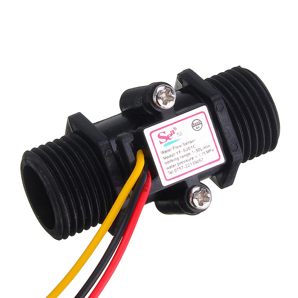 BliliDIY 5Pcs Yf-S201C Noir Débitmètre Capteur De Débit d'eau Commutateur Précision Débitmètre Turbine Débitmètre G1 / 2 Dn15