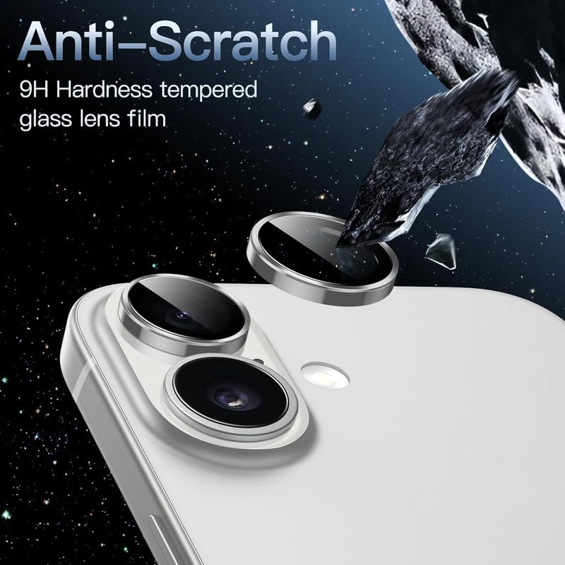 Image of Skinomi Camera Lens Protector for iPhone 15 plus [Anti-Scratch] Premium Tempered Glass Film Aluminum Alloy Lens Ring Cover, Silver (Set of 3)
