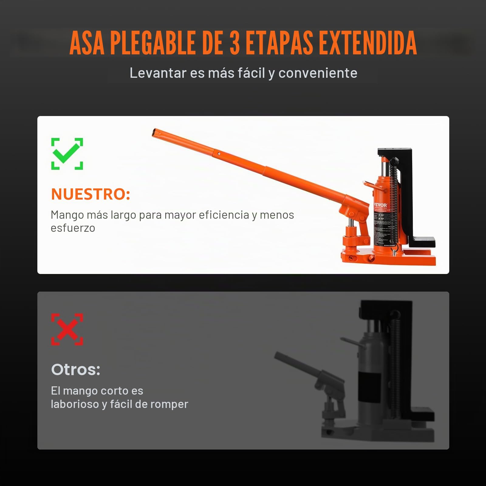 VEVOR Gato Hidráulico de Pierna con Patas 2,5 T Capacidad de Elevación del Gato de Máquina 5 T Superior Altura de Pierna 20-135 mm Altura Superior 227-340 mm para Maquinaria de Elevación, Industria