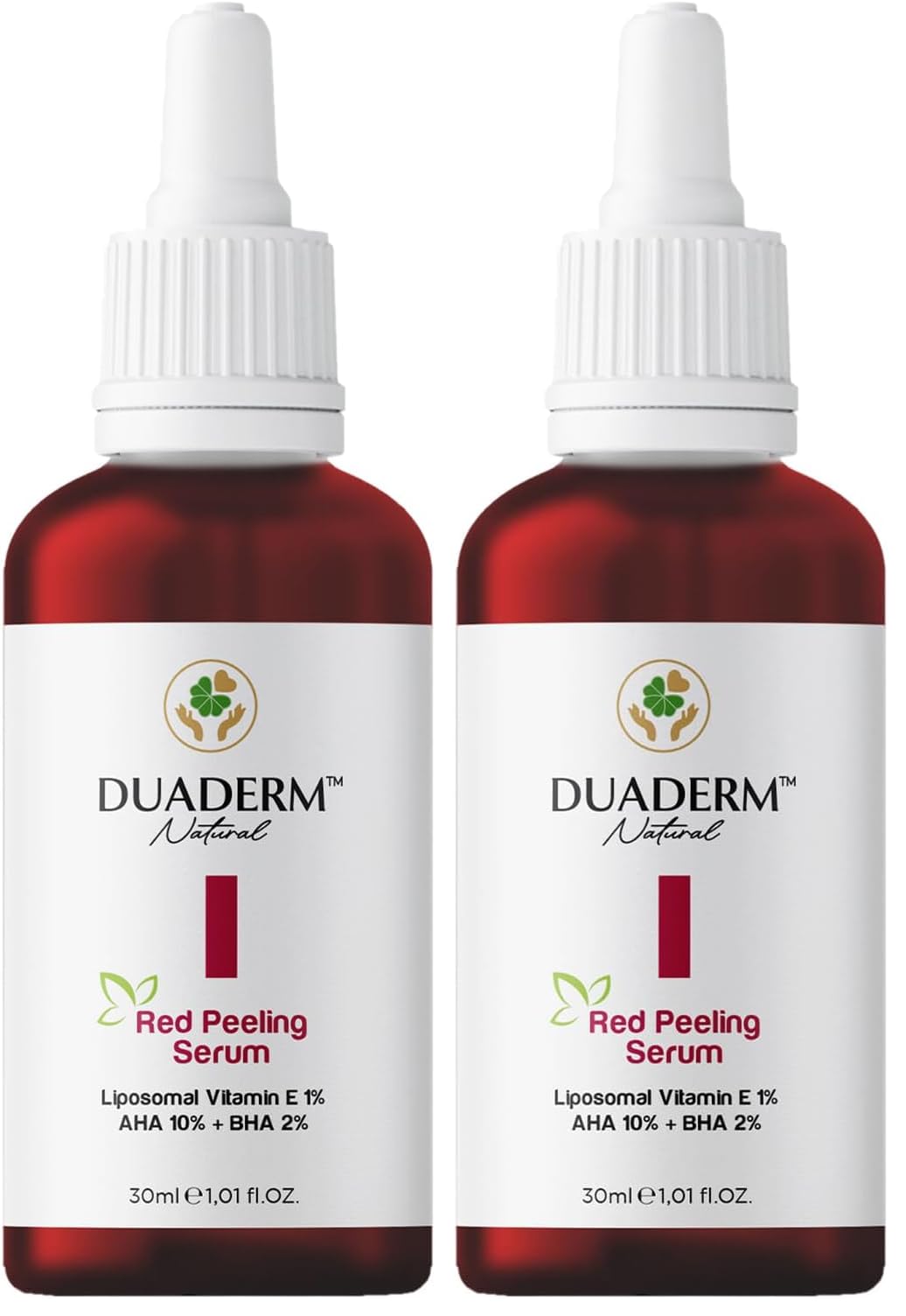 Duaderm Kırmızı Peeling Serum, AHA%10 + BHA%2 + E Vitamini%1, Akne Karşıtı ve Onarıcı, 30 ml (2 paketi)