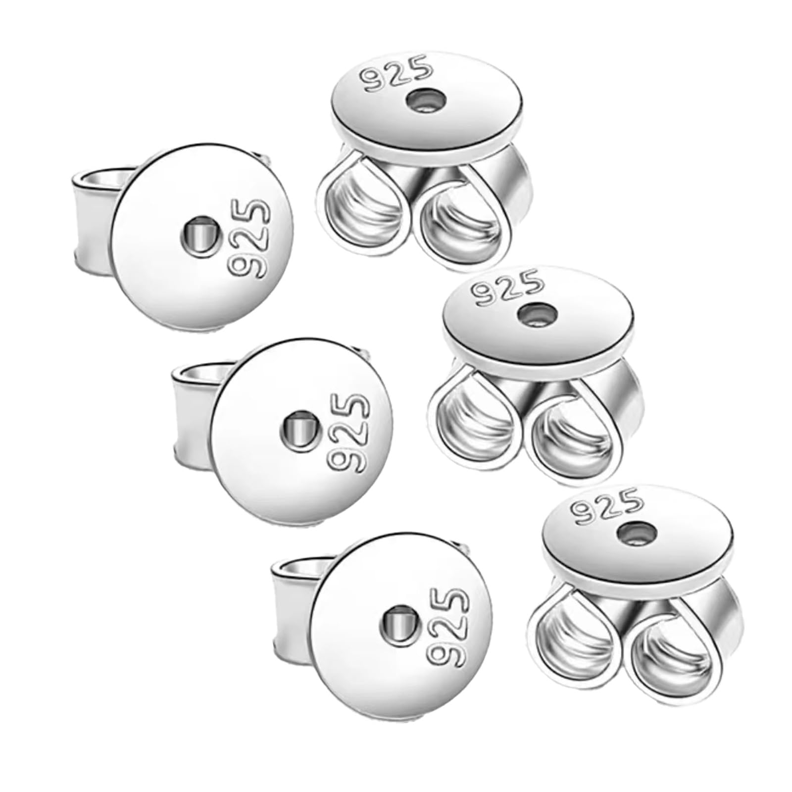 Earring Backs for Stud, Sterling Silver Replacement Locking Backs for Stud Earrings,Made of 18K White Gold Plated Hypoallergenic S925,Secure Ear Locking for Stud Nuts - 6pcs (6.5mm x 5mm)