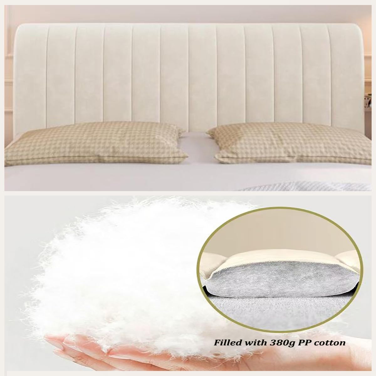 Copritestiera Matrimoniale Imbottita Microfibra Bianco,copritestiera Matrimoniale Elasticizzata Tortora,Coprire Antipolvere in Cotone Cover Addensare AntiGraffio Cuscino(Beige,200x60cm)