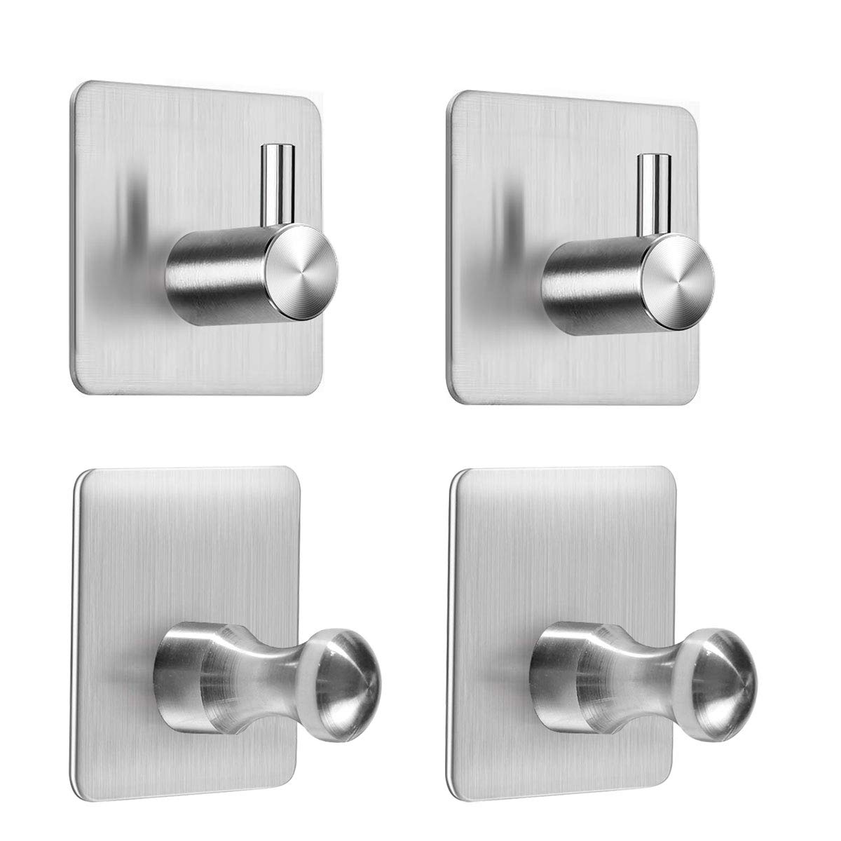 Self Adhesive Hooks, Acelink Stainless Steel Heavy Duty Towel Hooks for Bathroom Kitchen Coat, 45 x 45 x 2 mm (4 Pack)