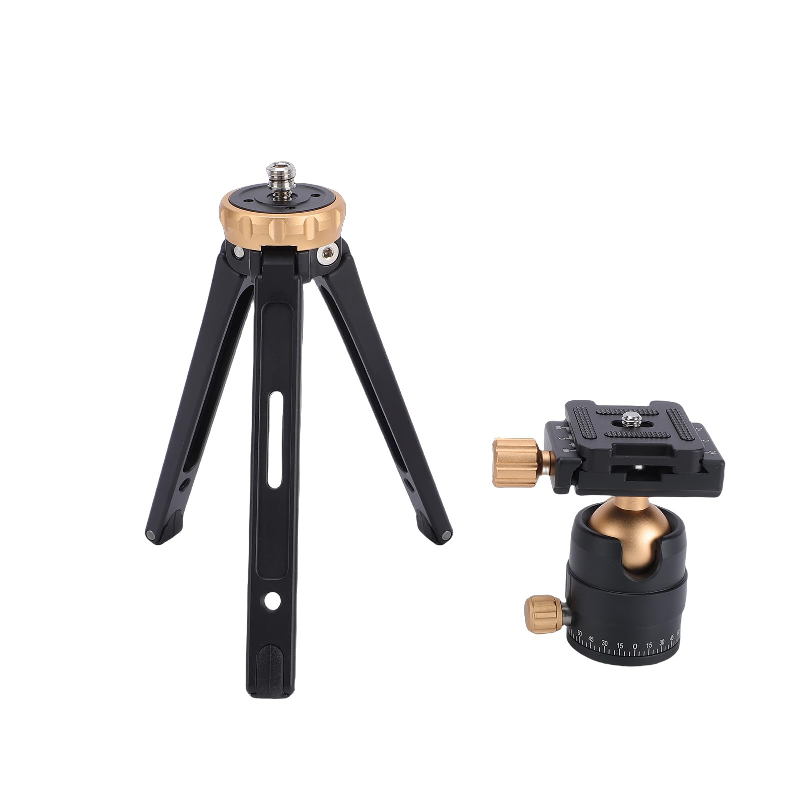 Mini Treppiede da Tavolo Portatile, Treppiede per Fotocamera Allungabile con Testa a Sfera a 360°, Piastra a Sgancio Rapido, Vite da 1/4 di Pollice, Treppiedi da Scrivania Regolabili in (GOLD)