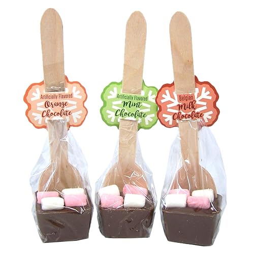 Miniatura 3 de Cucharas de chocolate con leche belga envueltas individualmente con mini malvaviscos deshidratados, rellenos Storckingt, paquete de 3