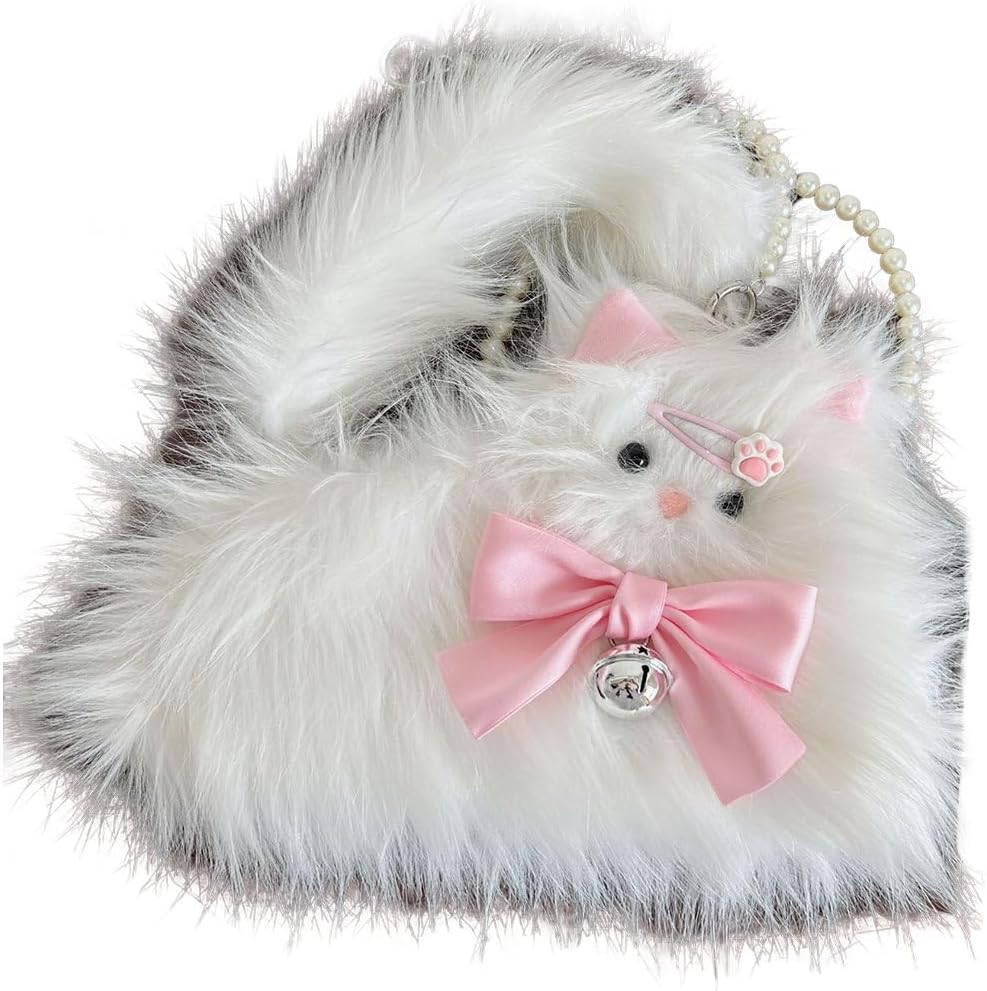 Cartoon Cat Messenger Storage Bag Purse Women Sweet Plush Coin Purse Lolita Casual Decorative Key Phone Storage Bag