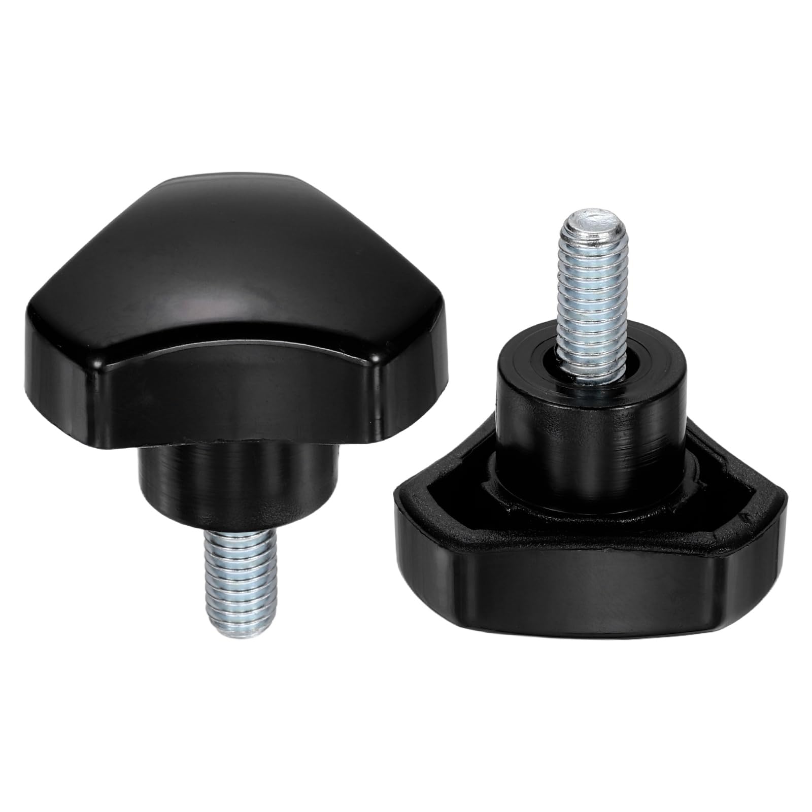 sourcing map 2 Pcs Triangle Handle Knobs M6 x 12mm (1mm Pitch) Male Thread Metric Carbon Steel Hand Tightening Clamping Screws Threaded Stud Knob Bolts for Woodworking Jigs, Black