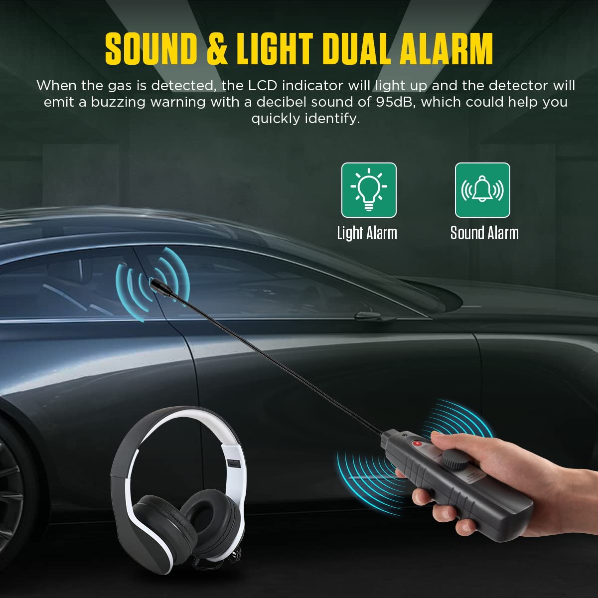 Ultrasonic Leak Detector 40KHz±2KHz Air Leak Detector Sensitivity Adjustable Automotive Stethoscope, Leak Detection Tools with Sound&Light Alarm, Sensitive Sensor,420MM Probe,Foldable Headset,Handbag