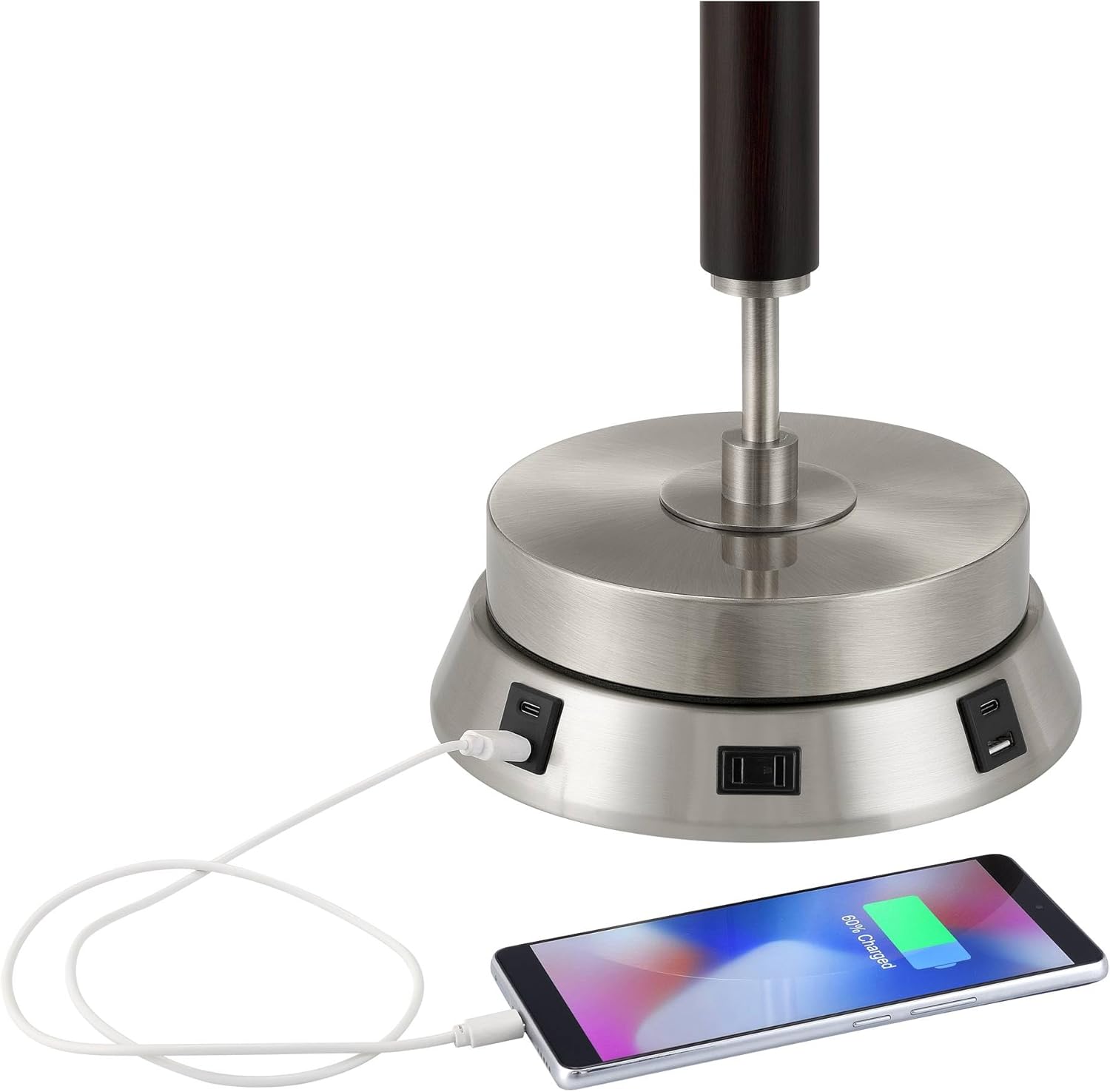 Modern Workstation Table Lamp Base with USB Charging Ports A+C and AC Power Outlet Universal Brushed Nickel Touch On Off Sensor for Living Room Bedroom Bedside Nightstand Office - 360 Lighting