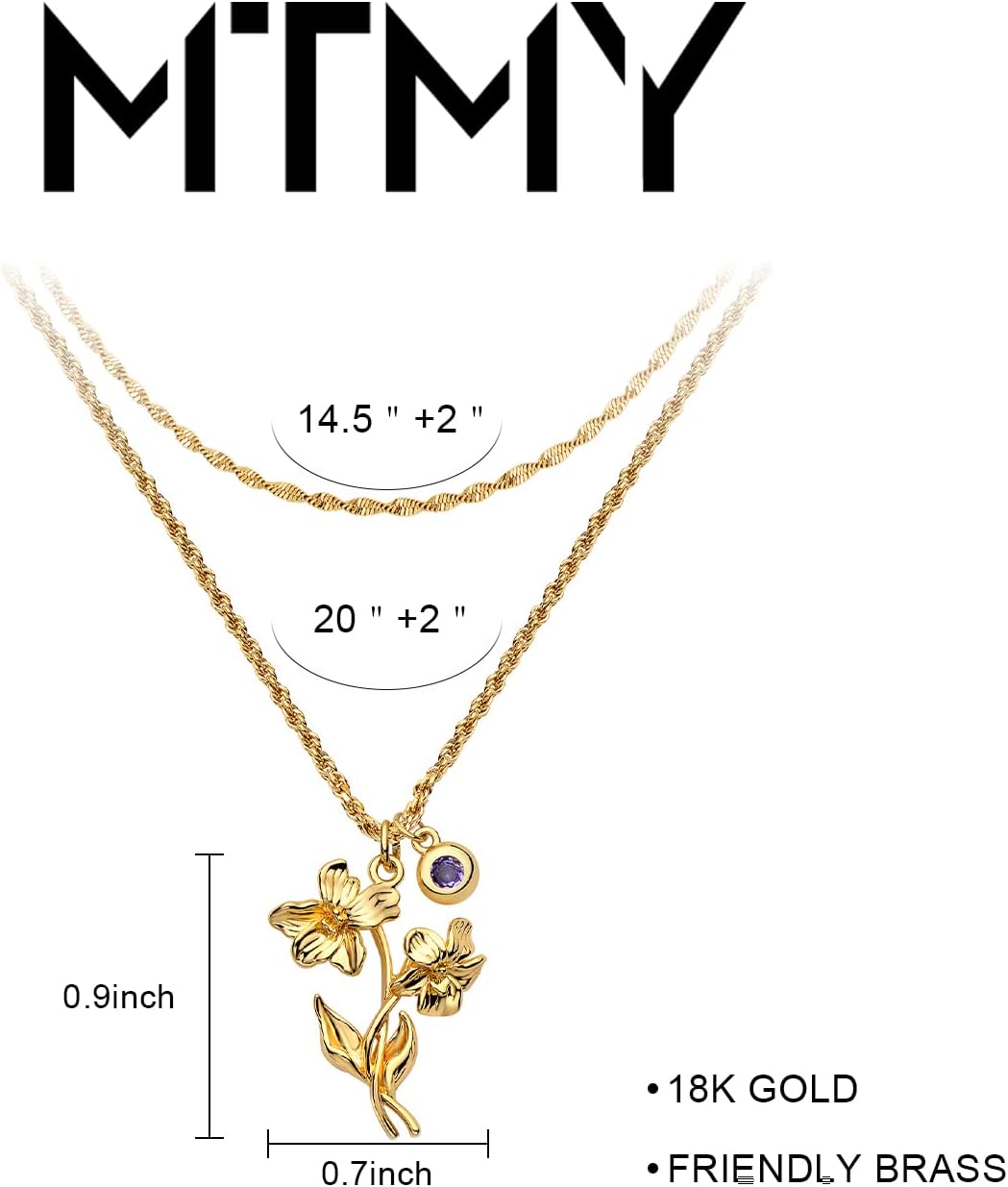 MTMY Birth Flower Necklaces for Women 18K Gold Plated Dainty Layered Birth Month Flower with Birthstone Pendant Necklaces Personalized Custom Floral Jewelry - Image 4