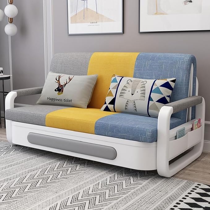 Poppins HOME Pull-Out Foldable Sofa Bed Double-Seat Multi-Functional soft Sofa, Modern Style Living Room and Bedroom comfortable Sofa Bed Chair (Multicolor, 1.28m)