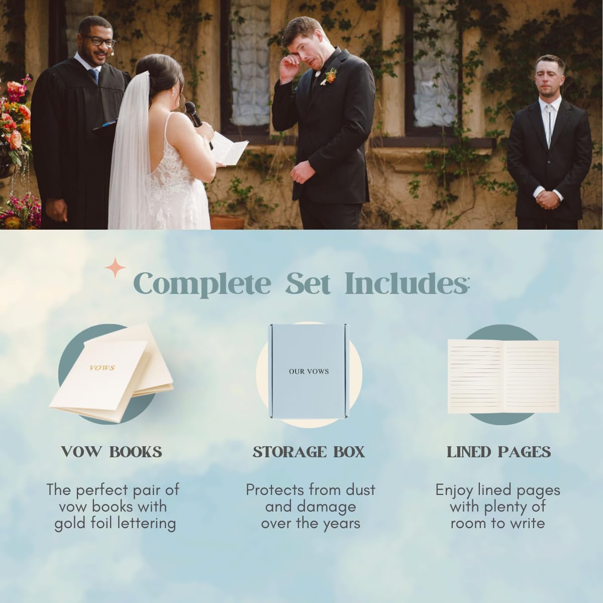 Libro di voto di matrimonio, 2 quaderni inclusivi per tutte le coppie, formato tascabile, 14 x 10,8 cm, libro di rinnovo dei voti minimalisti, con copertina dorata, regalo di nozze