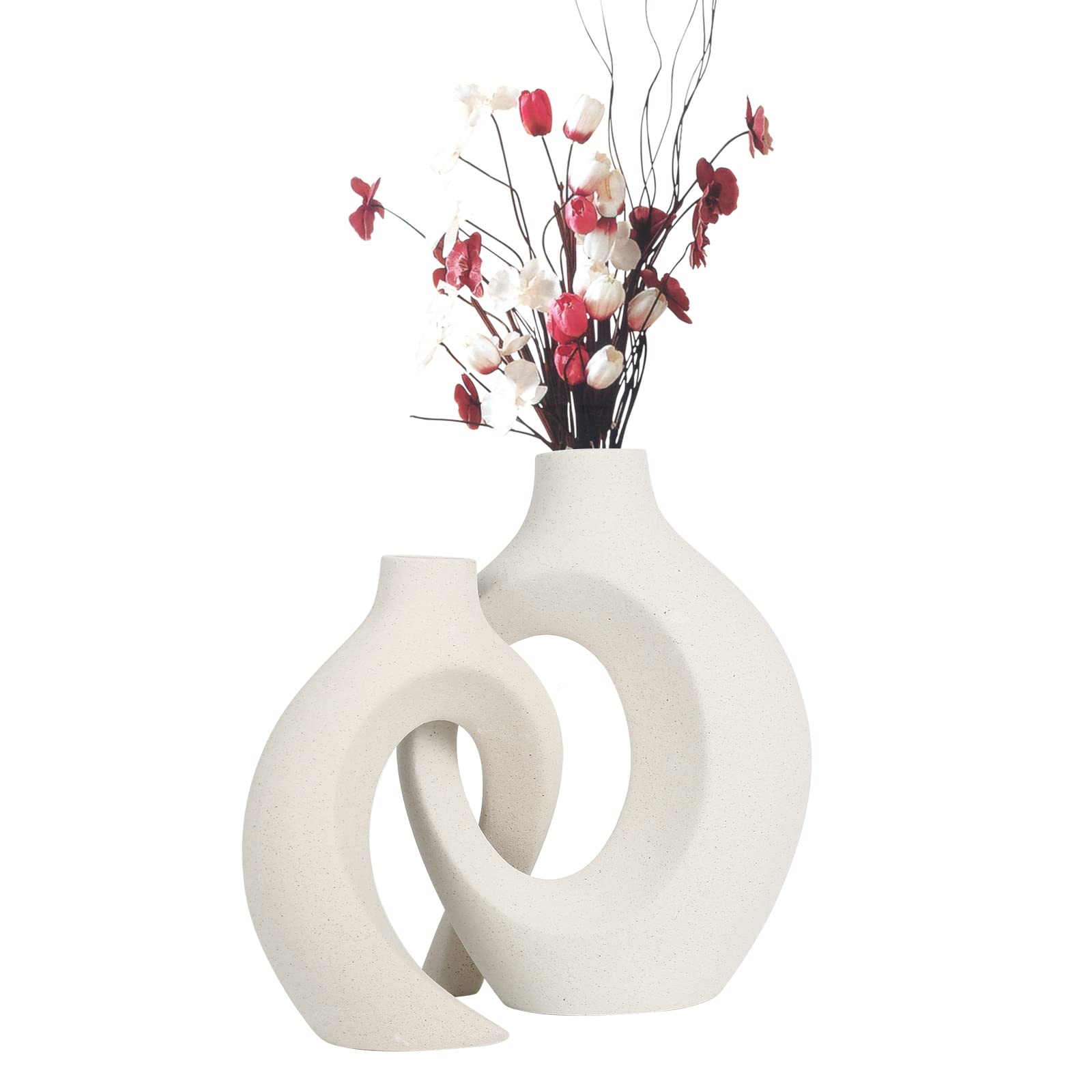 Vaso In Ceramica Bianca Opaca 21 Cm – Design Minimalista Con Texture Ondulata – Per Fiori Secchi E Freschi