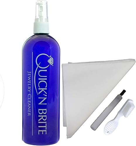 Quick N Brite Kit limpiador de joyas con cepillos de limpieza grandes y pequeños, 16 onzas
